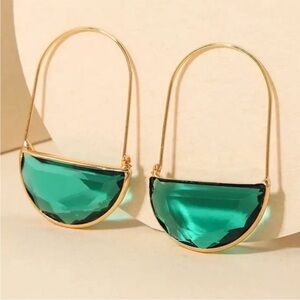 Gold Frame Emerald Green Crescent Earrings